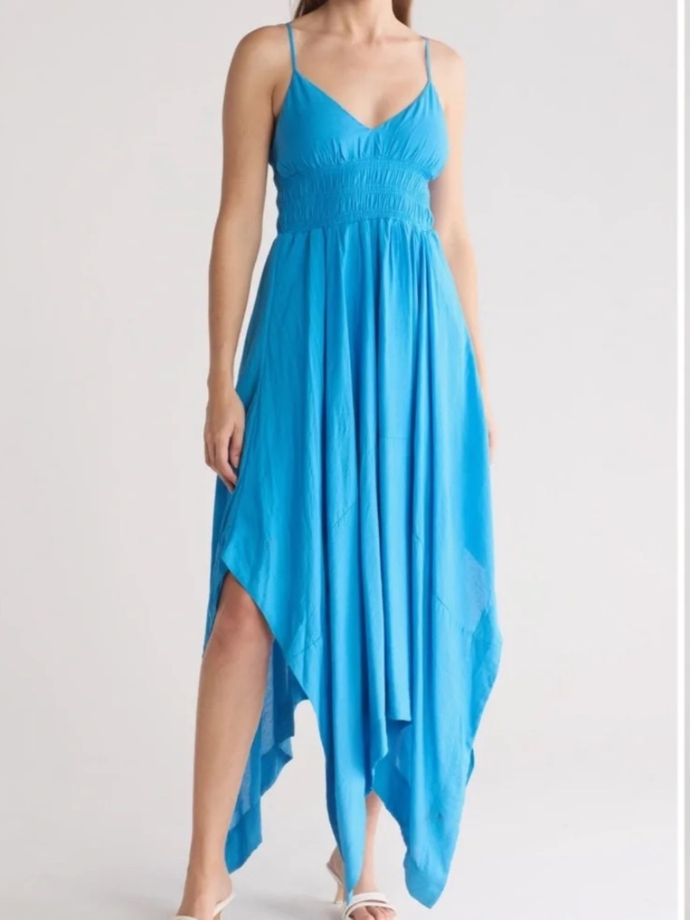 NWT Blu Pepper Hydrangea Blue Handkerchief Hem Maxi Dress, Small